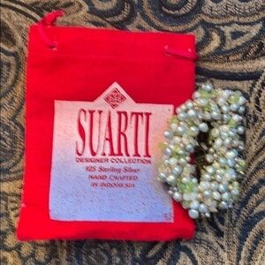 Suarti Multi Large Cluster Genuine Pearl and Stone Bracelet